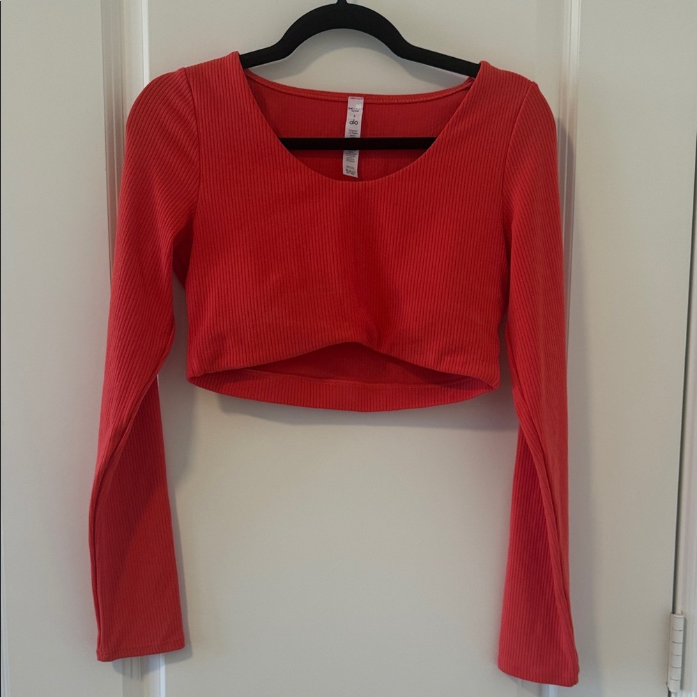 ALO Yoga Red Ribbed Long Sleeve Crop Top